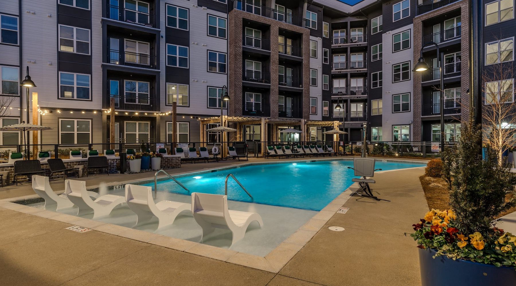 a pool in a courtyard