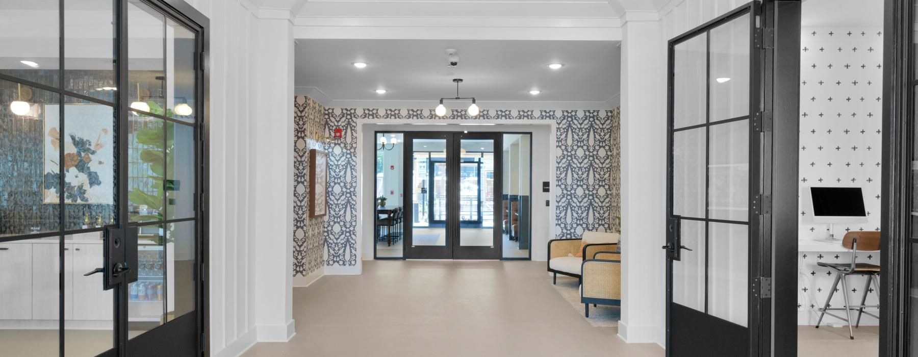 wide, bright halls throughout clubhouse