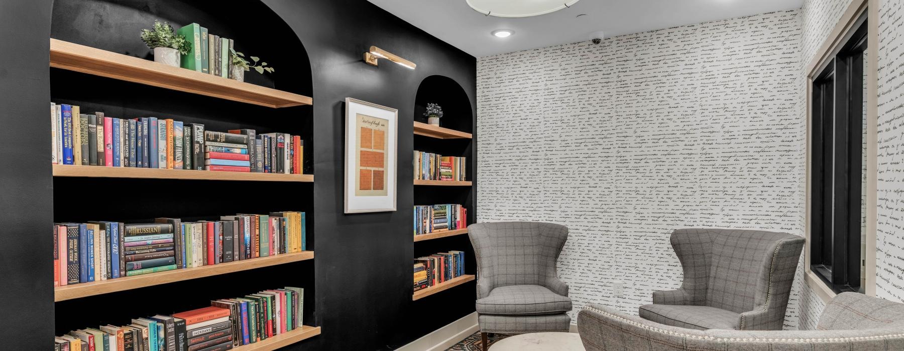 library with chairs and bookshelves